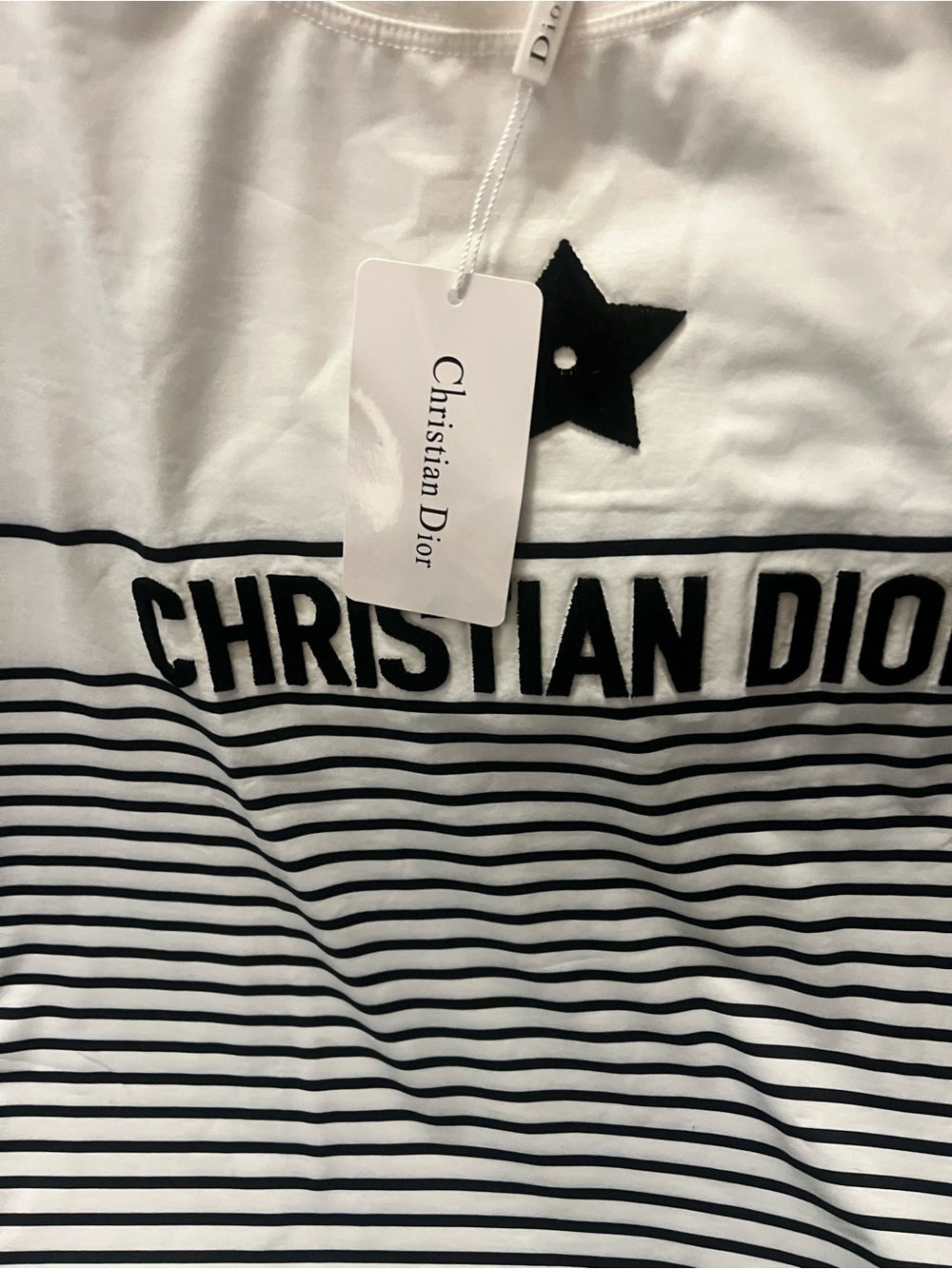 Dior White Tee with Black Star and Striped Logo - Picture 6 of 6